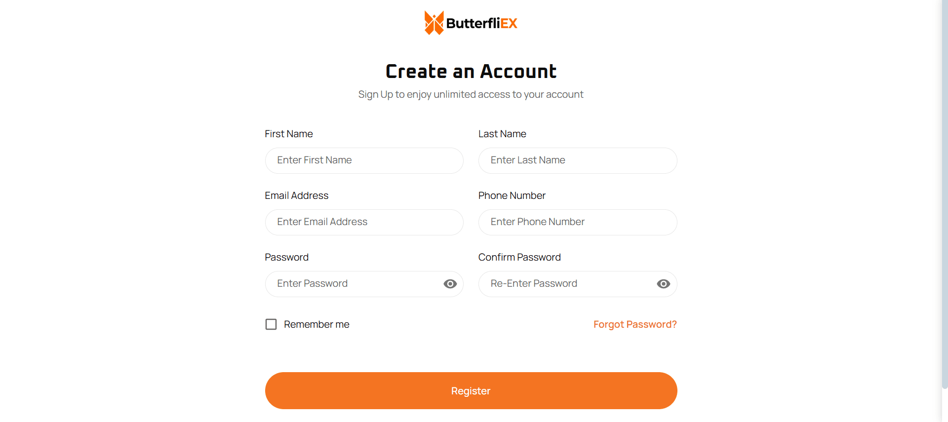 User Registration Page — ButterFliex by Christian Mbah